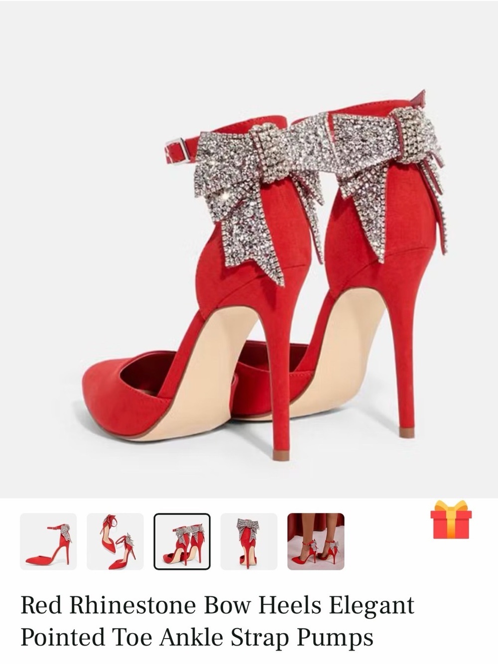 JustFab Red Rhinestone Bow Stiletto Heels Pointed Toe Ankle Strap Pumps 8